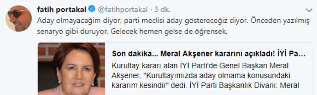 Fatih Portakal'dan olay yaratacak ''Akşener'' tweeti - Resim : 1