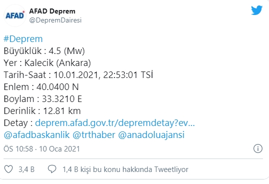 Ankara'da 4,7 büyüklüğünde deprem! - Resim : 1