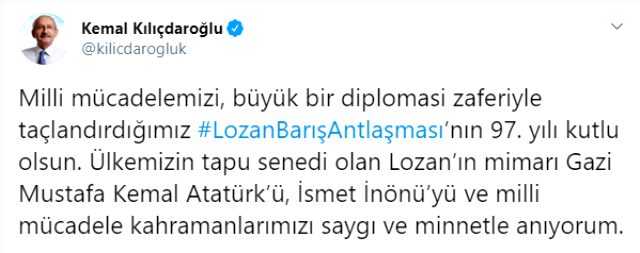  Kılıçdaroğlu'ndan Lozan paylaşımı - Resim : 1