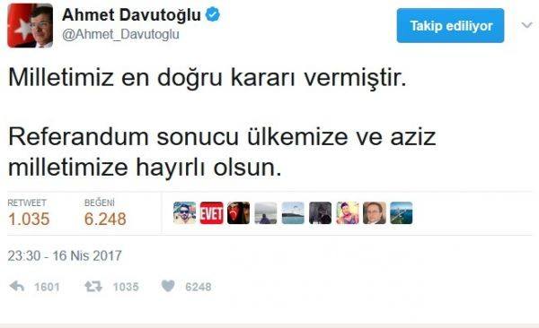 Davutoğlu'ndan referandum sonuçlarına ilk yorum - Resim : 1