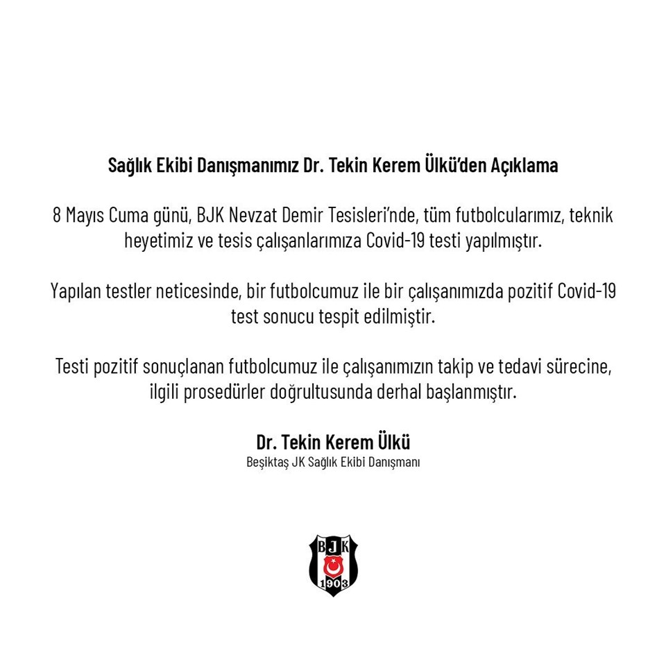 Beşiktaş'ta 1 futbolcu ve 1 personelde koronavirüs tepit edildi! - Resim : 1